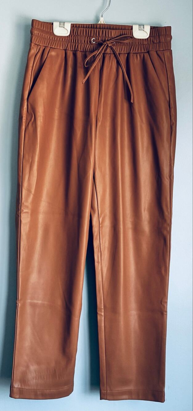 LOFT Faux Leather Jogger Pants Small Camel Brown Pull-On Elastic Waist NWT